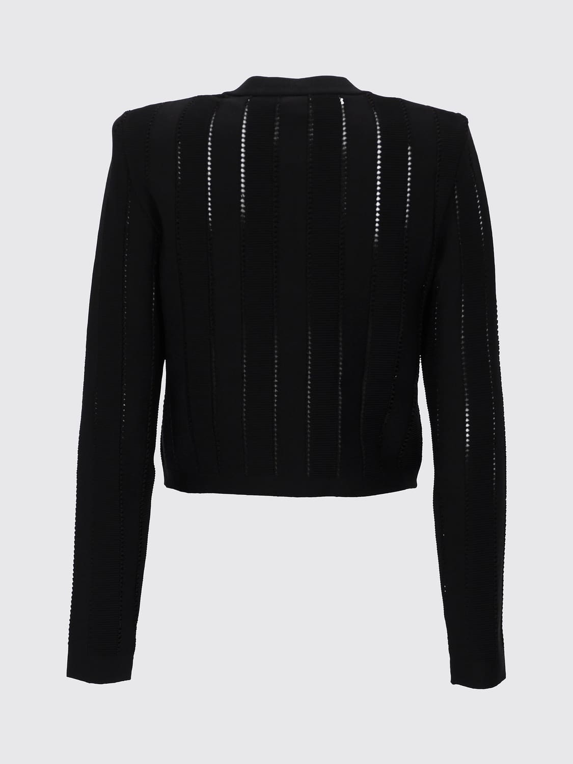 BALMAIN JERSEY: Cárdigan Balmain de viscosa con cuello redondo y botones en relieve, Negro - Img 3
