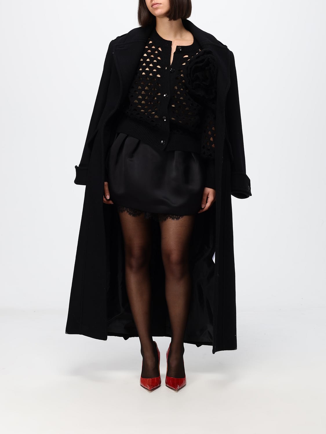 BLUMARINE ROCK: Blumarine Ballon-Minirock aus Crêpe mit hoher Taille und Spitzenbesatz, Schwarz - Img 2