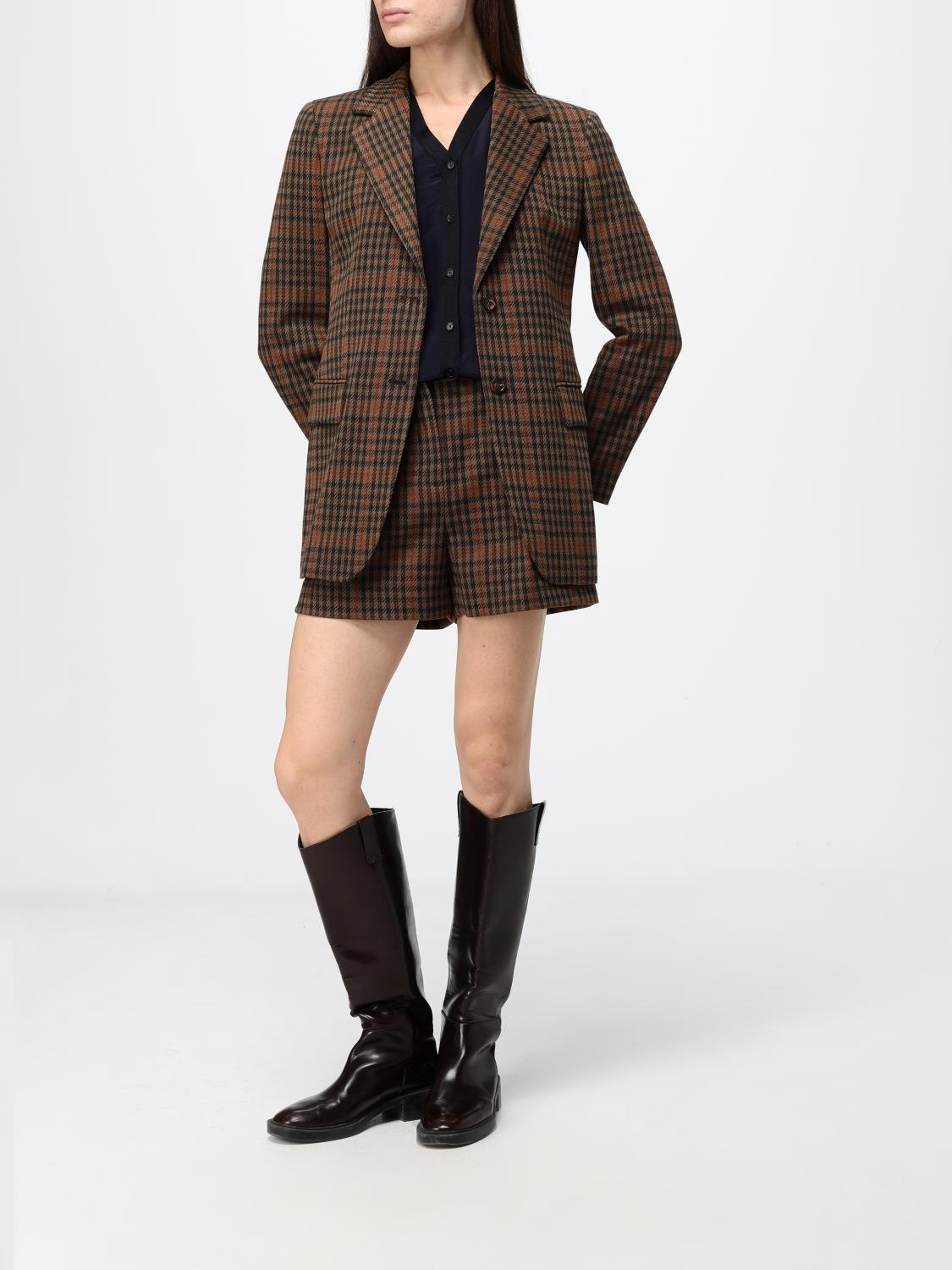 MAX MARA JACKET: Max Mara Houndstooth Virgin Wool and Cotton Single-Breasted Blazer, Brown - Img 2