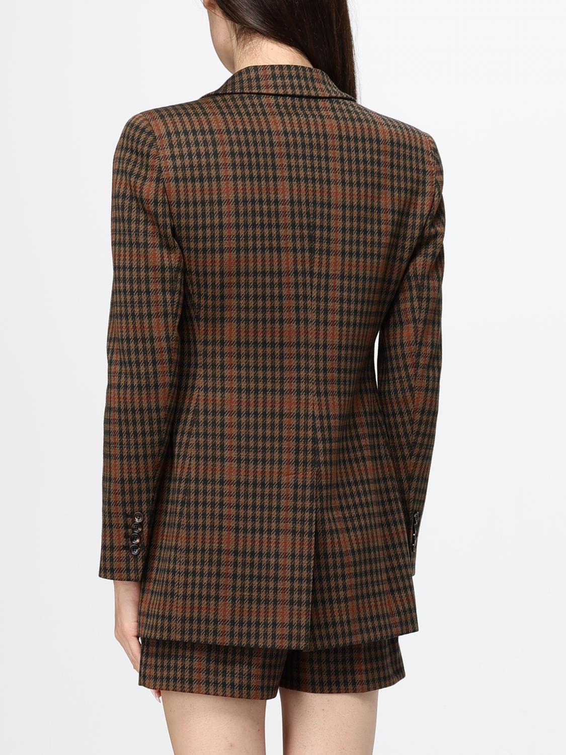 MAX MARA JACKET: Max Mara Houndstooth Virgin Wool and Cotton Single-Breasted Blazer, Brown - Img 3