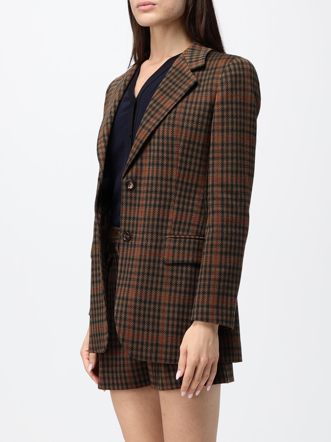 MAX MARA JACKET: Max Mara Houndstooth Virgin Wool and Cotton Single-Breasted Blazer, Brown - Img 4