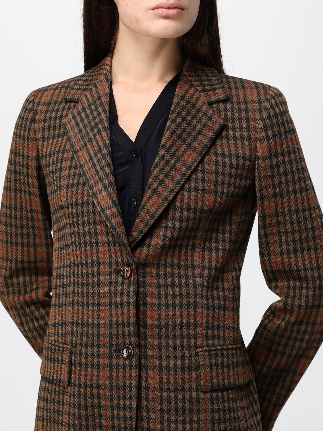 MAX MARA JACKET: Max Mara Houndstooth Virgin Wool and Cotton Single-Breasted Blazer, Brown - Img 5
