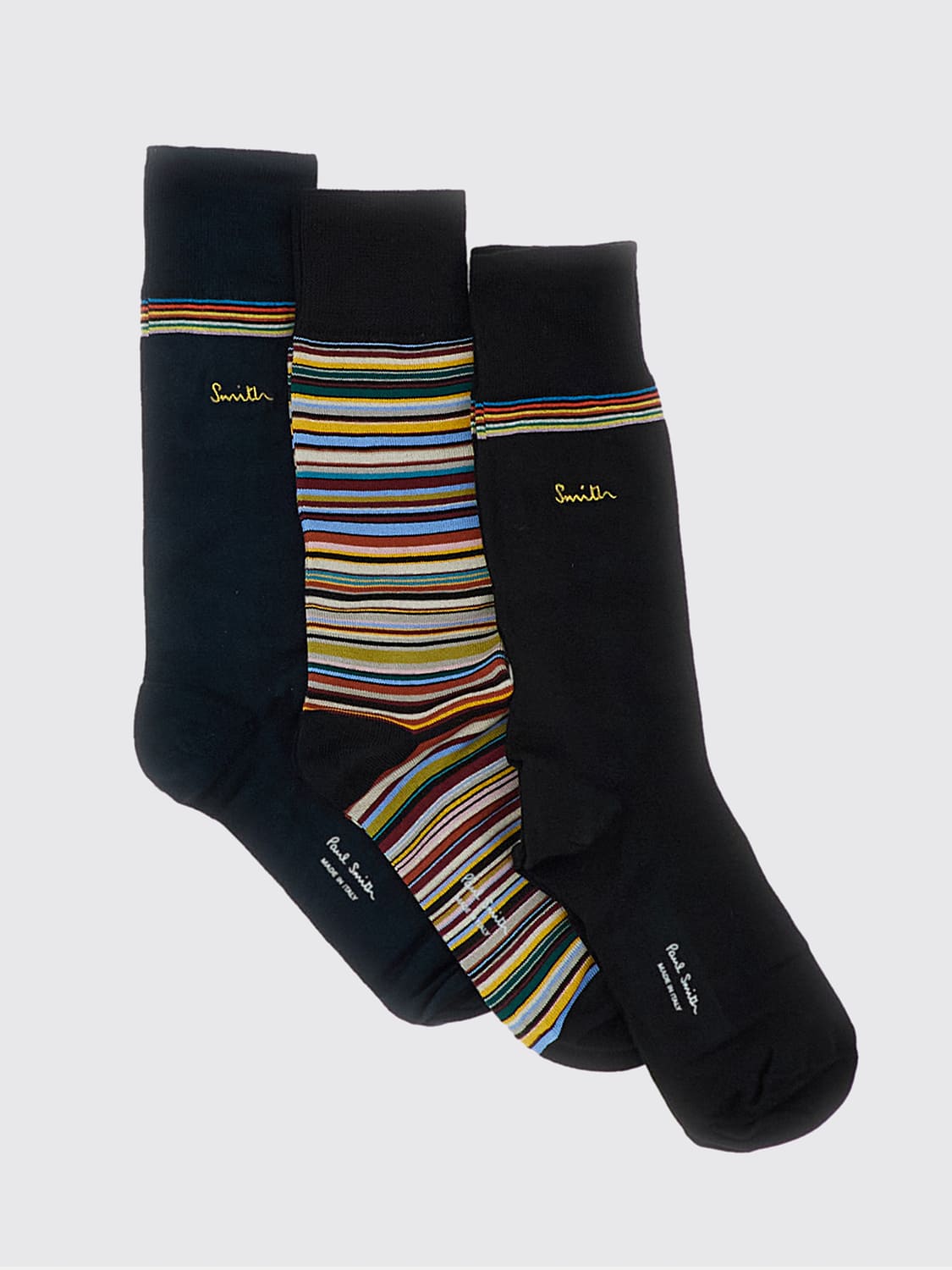 PAUL SMITH SOCKS: Set of 3 Pairs of Paul Smith Multicolor Striped Stretch Cotton Socks, Multicolor - Img 1