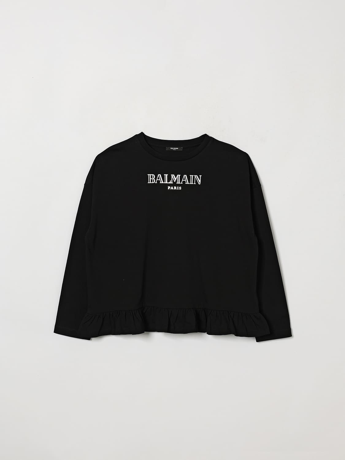 BALMAIN T-SHIRT: Balmain Langarm-T-Shirt für Jungen aus Baumwolle mit Kontrastlogo, Schwarz - Img 1