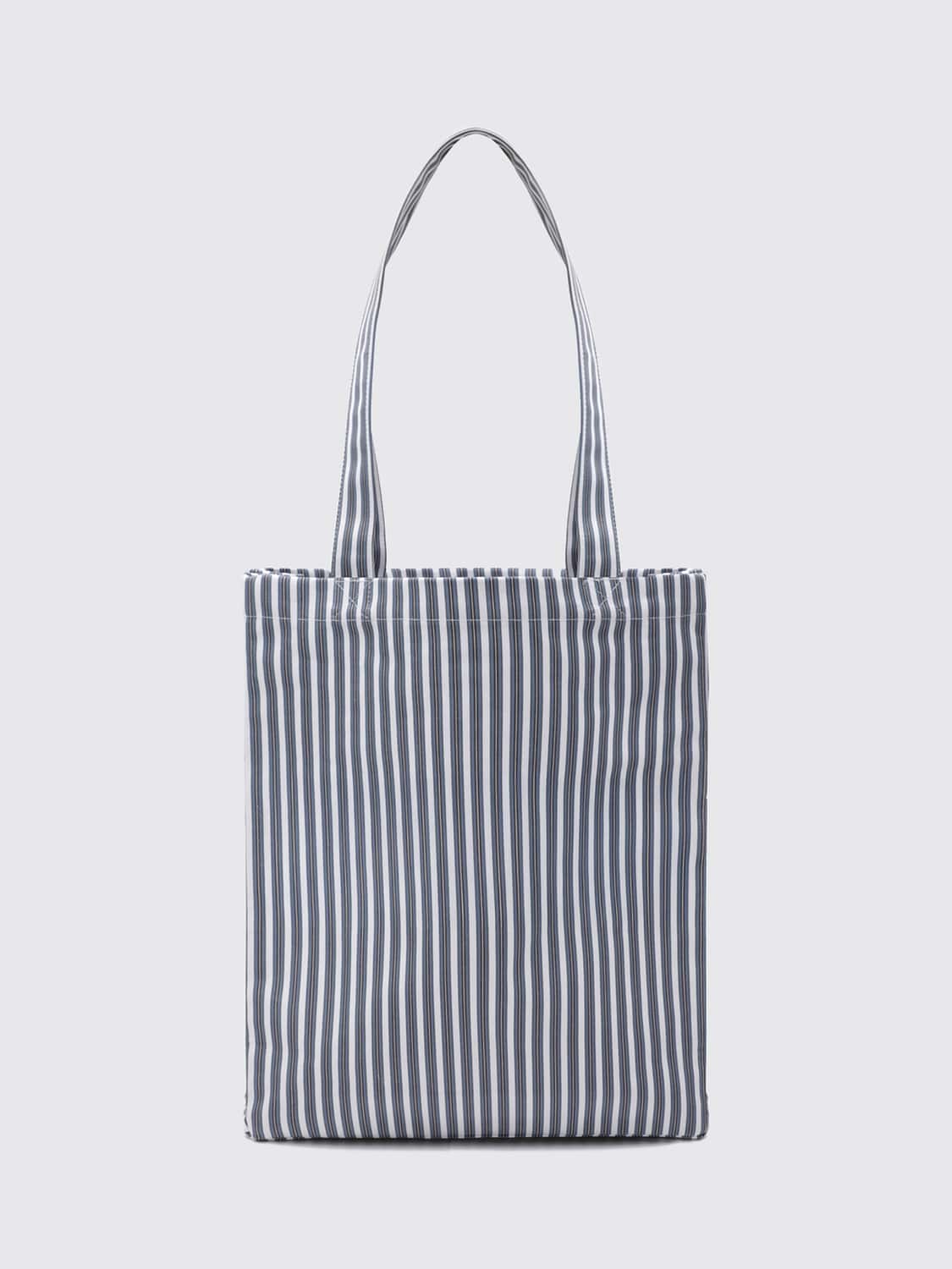 A.P.C. BORSA TOTE: Borsa tote A.P.C. in cotone a righe multicolor con logo stampato, Blue - Img 2
