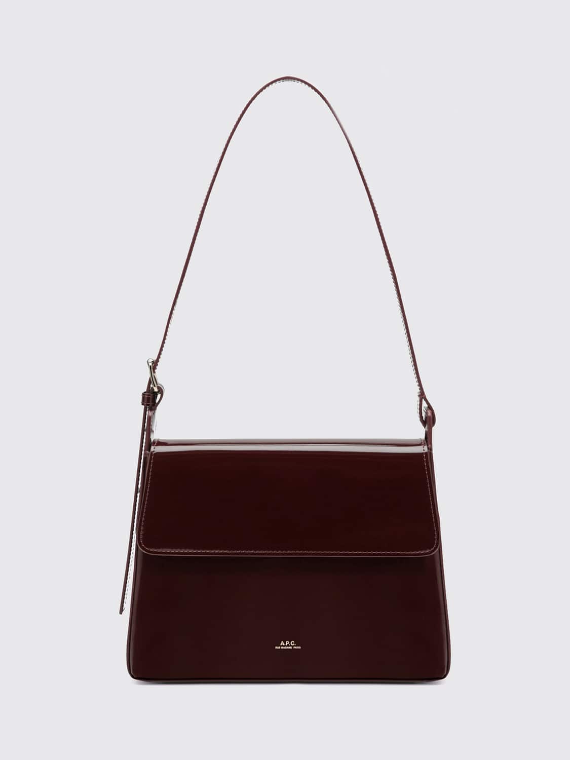 A.P.C. BORSA A SPALLA: Borsa a spalla Virginie A.P.C. in pelle verniciata con logo laminato, Viola - Img 1