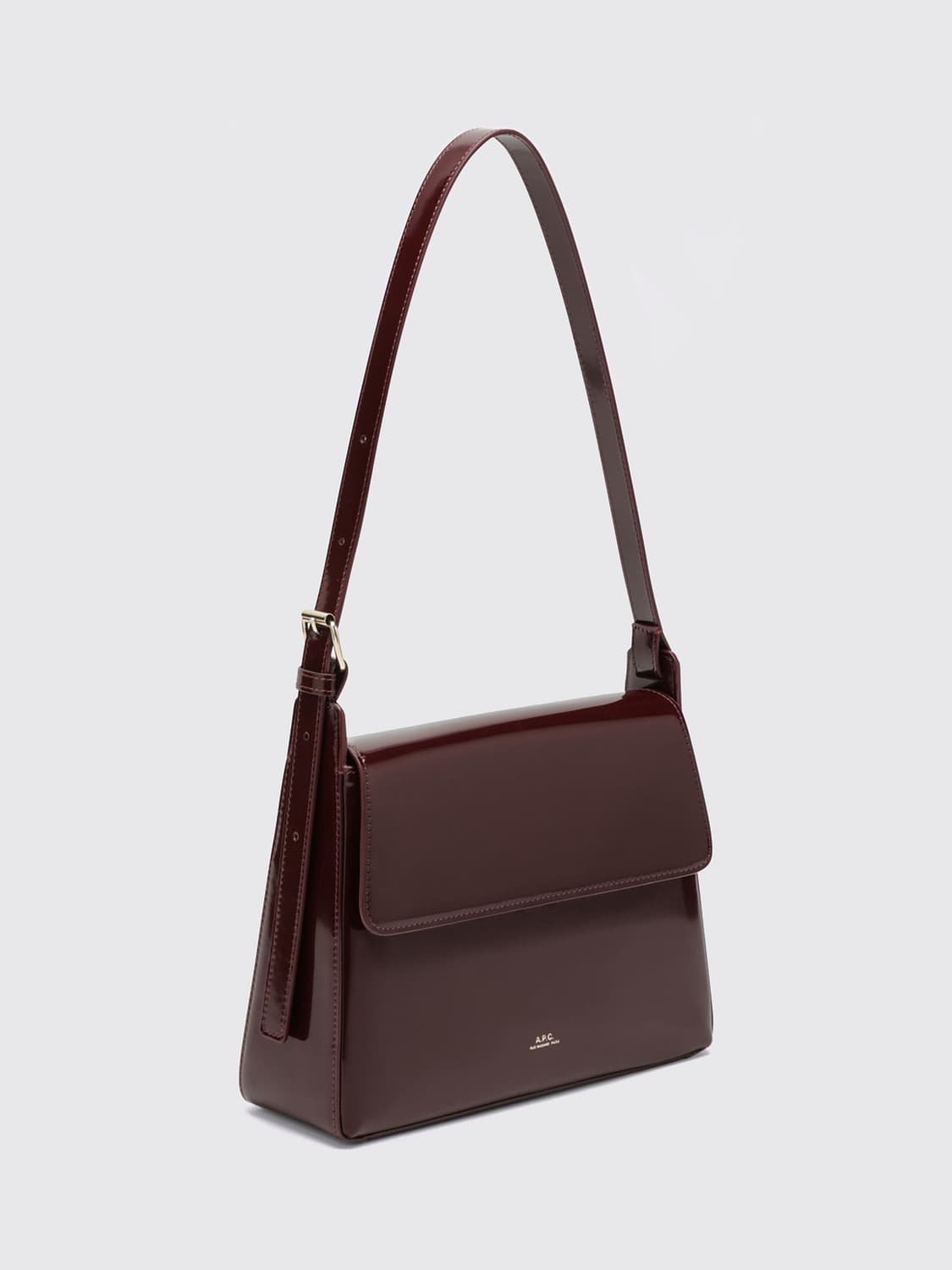 A.P.C. BORSA A SPALLA: Borsa a spalla Virginie A.P.C. in pelle verniciata con logo laminato, Viola - Img 3