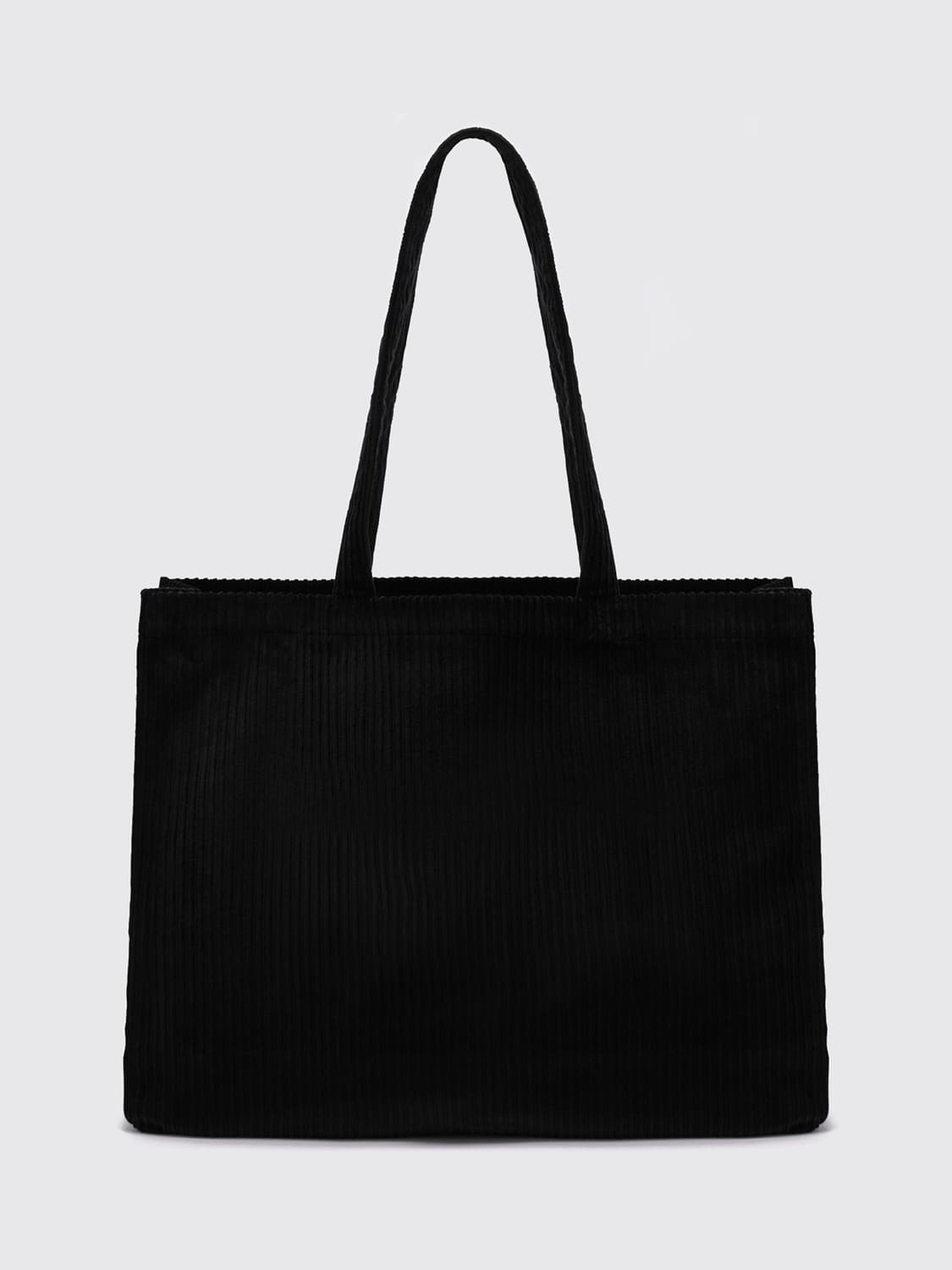 A.P.C. BORSA TOTE: Borsa tote A.P.C. in velluto a coste con logo stampato a contrasto, Nero - Img 2
