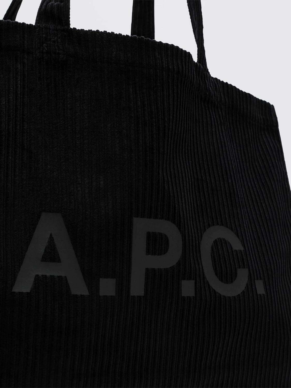 A.P.C. BORSA TOTE: Borsa tote A.P.C. in velluto a coste con logo stampato a contrasto, Nero - Img 3