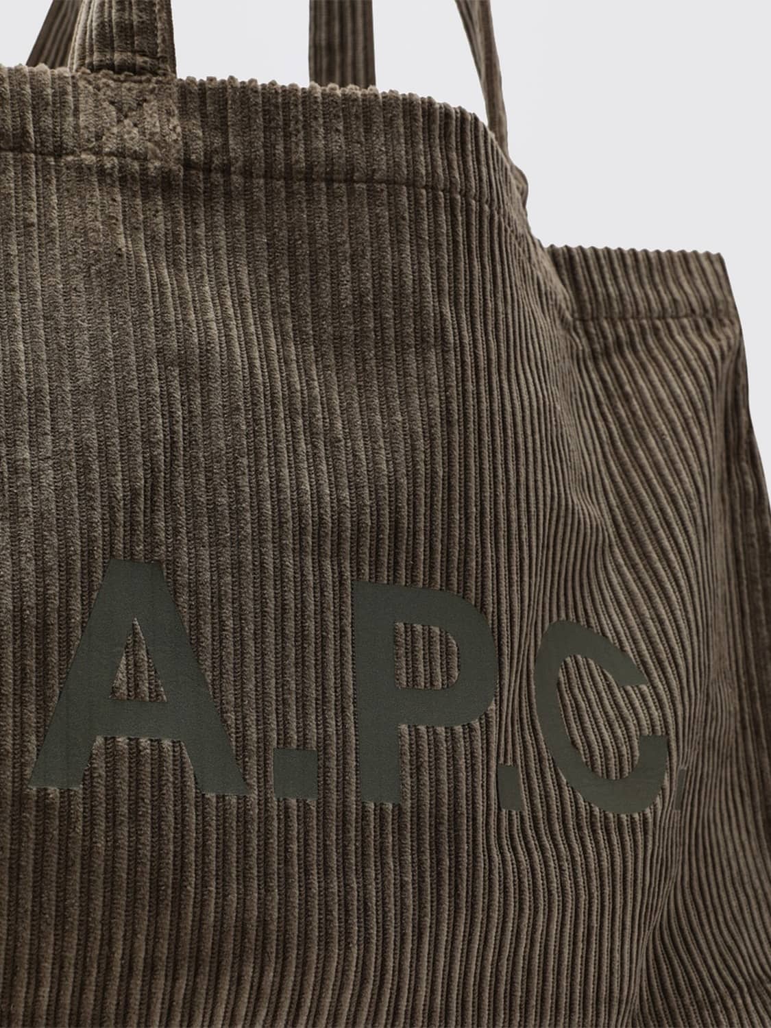 A.P.C. BORSA TOTE: Borsa tote A.P.C. in velluto a coste con logo stampato a contrasto, Beige - Img 3