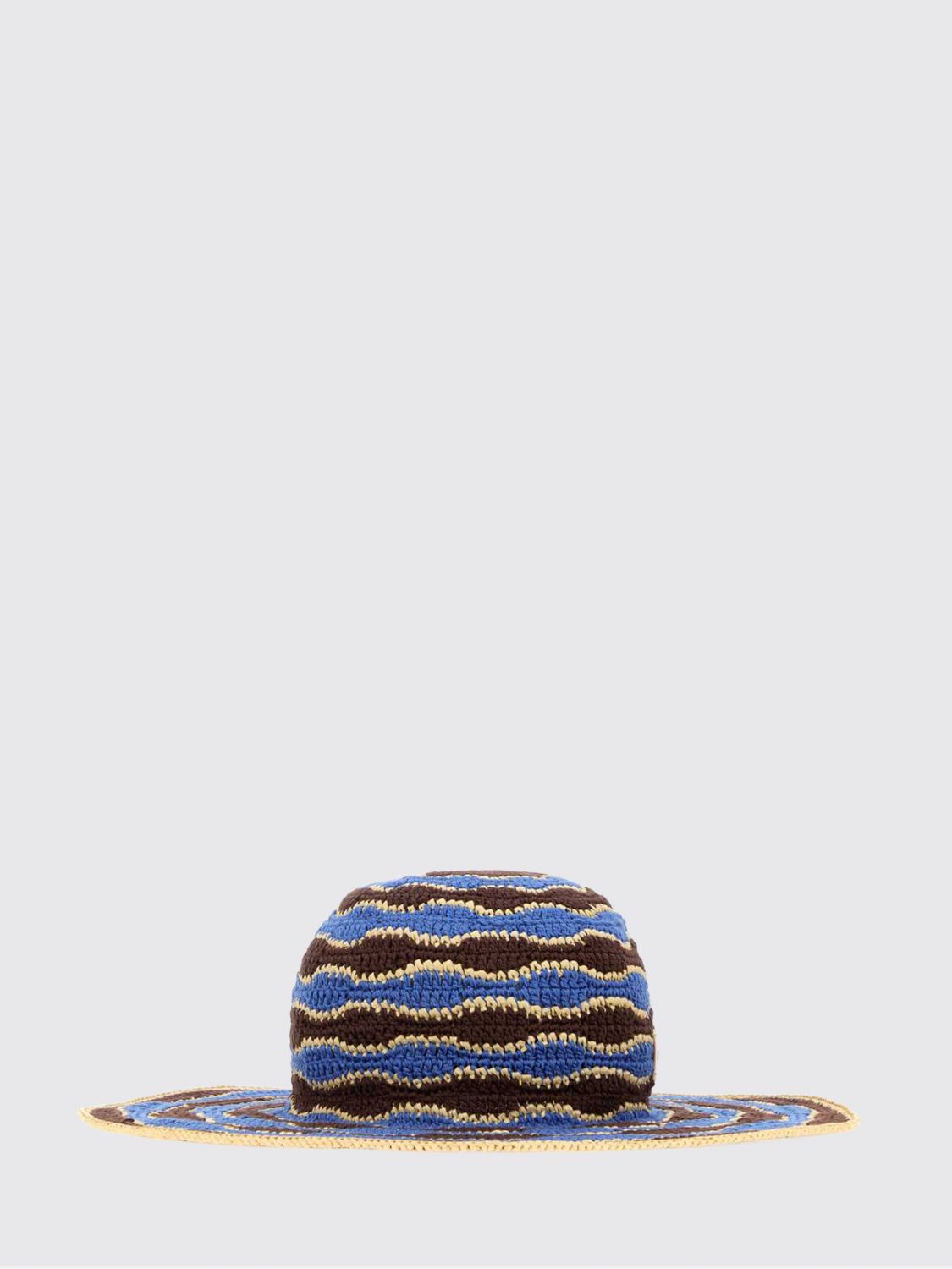 FENDI CAPPELLO: Cappello Fendi a tesa larga in cotone e viscosa a righe lavorato a crochet, Azzurro - Img 1