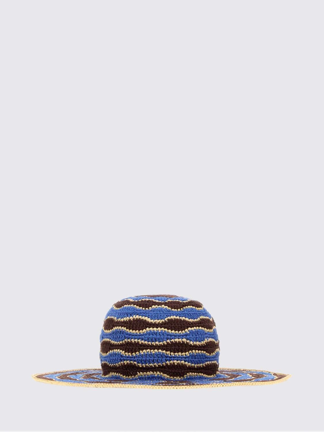 FENDI CAPPELLO: Cappello Fendi a tesa larga in cotone e viscosa a righe lavorato a crochet, Azzurro - Img 2