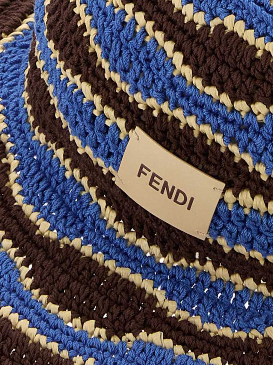 FENDI CAPPELLO: Cappello Fendi a tesa larga in cotone e viscosa a righe lavorato a crochet, Azzurro - Img 3