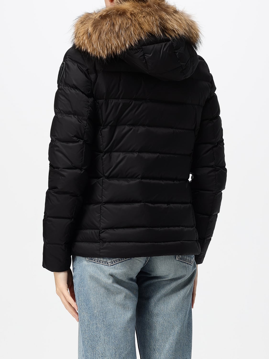 BLAUER JACKE: Kurze Stepp-Daunenjacke Blauer aus Nylon mit Shearling-Kapuze und Slim Fit, Schwarz - Img 2