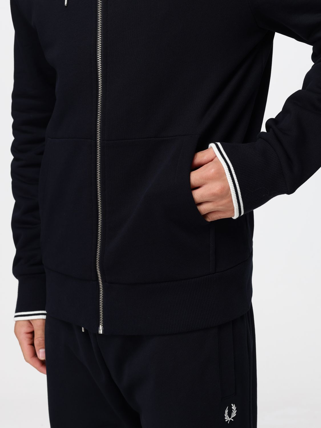 FRED PERRY SWEATSHIRT: Cotton Zip-Up Hoodie Fred Perry with Kangaroo Pockets and Embroidered Logo, Navy - Img 4