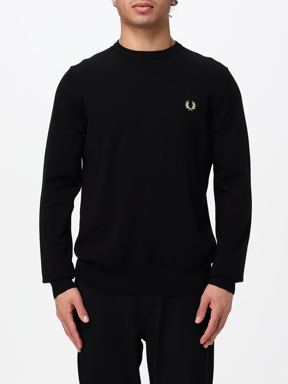 FRED PERRY SWEATER: Crewneck Wool Blend Jumper Fred Perry with Ribbed Trims and Embroidered Logo, Black - Img 1