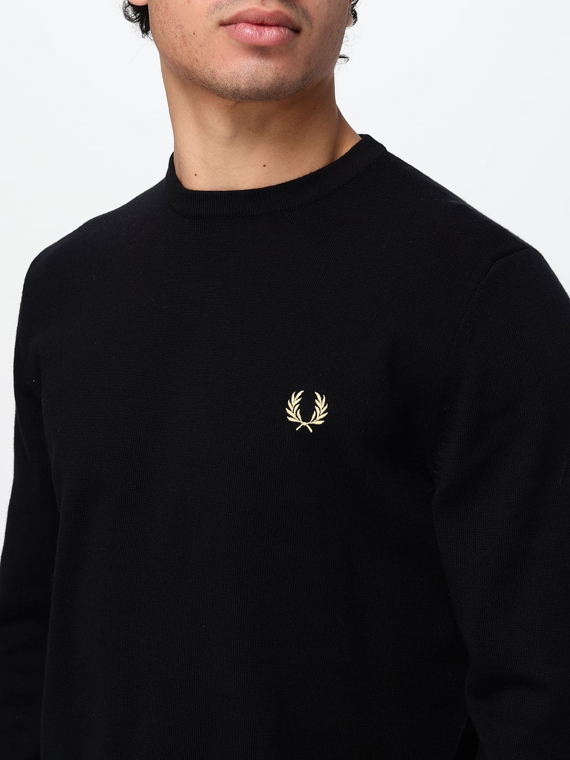 FRED PERRY SWEATER: Crewneck Wool Blend Jumper Fred Perry with Ribbed Trims and Embroidered Logo, Black - Img 3
