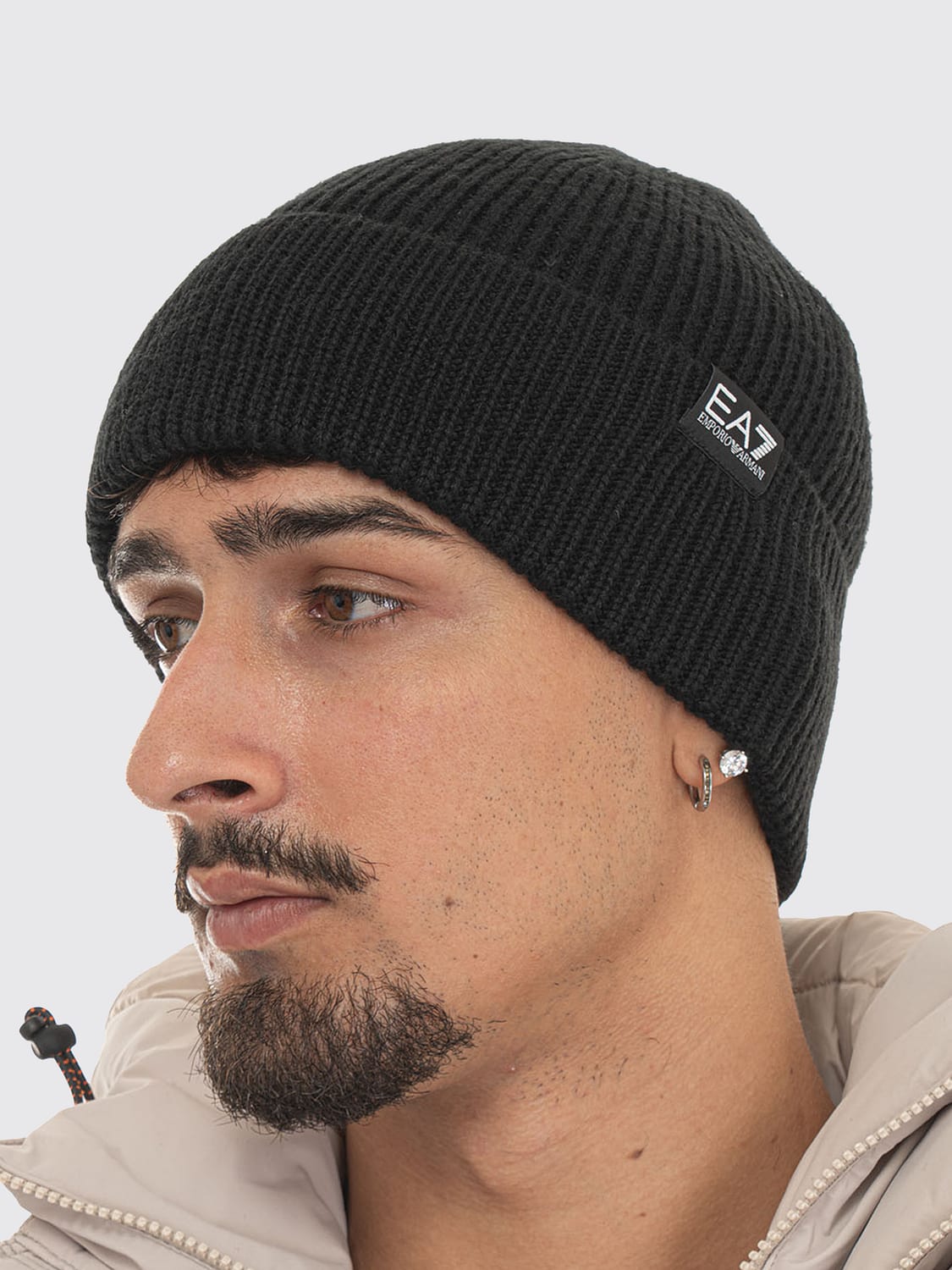 EA7 CHAPEAU: Bonnet beanie EA7 en laine mélangée avec logo appliqué, Noir - Img 2