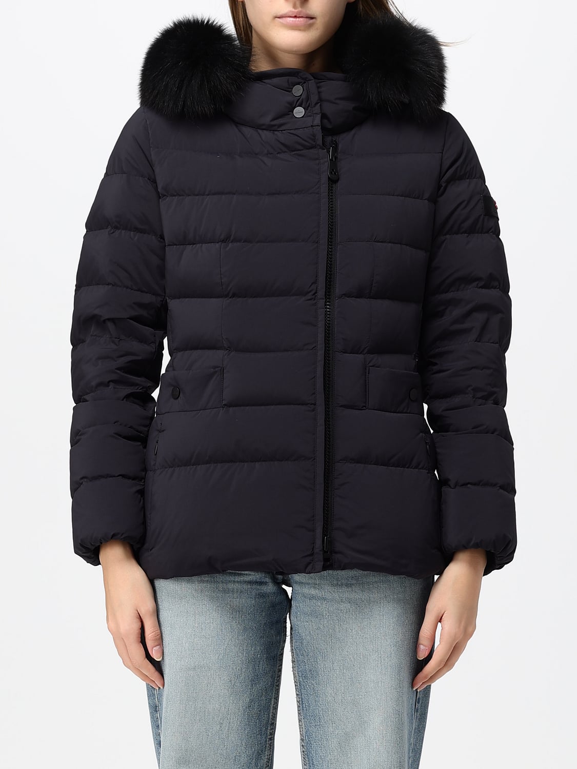 PEUTEREY GIACCA: Piumino corto Peuterey in poliestere con cappuccio in shearling e collo alto, Nero - Img 1