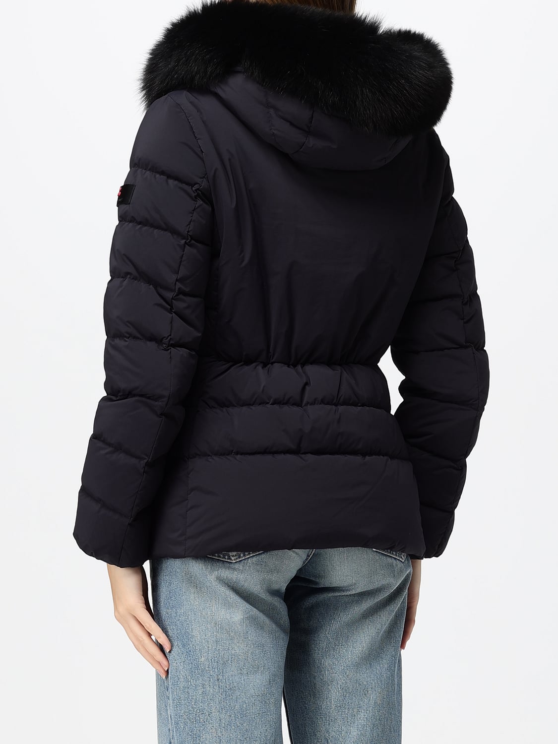 PEUTEREY GIACCA: Piumino corto Peuterey in poliestere con cappuccio in shearling e collo alto, Nero - Img 2
