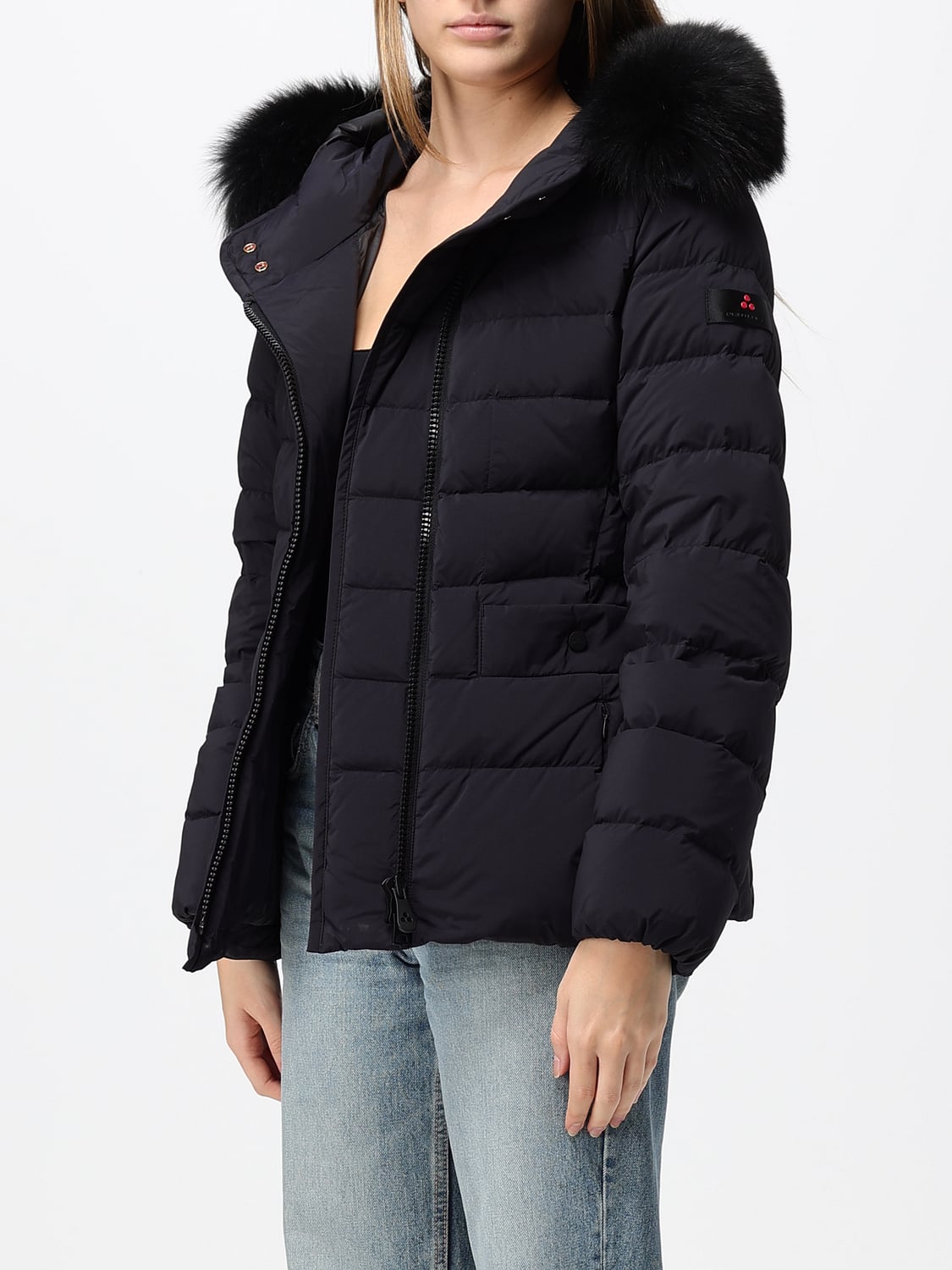 PEUTEREY GIACCA: Piumino corto Peuterey in poliestere con cappuccio in shearling e collo alto, Nero - Img 3