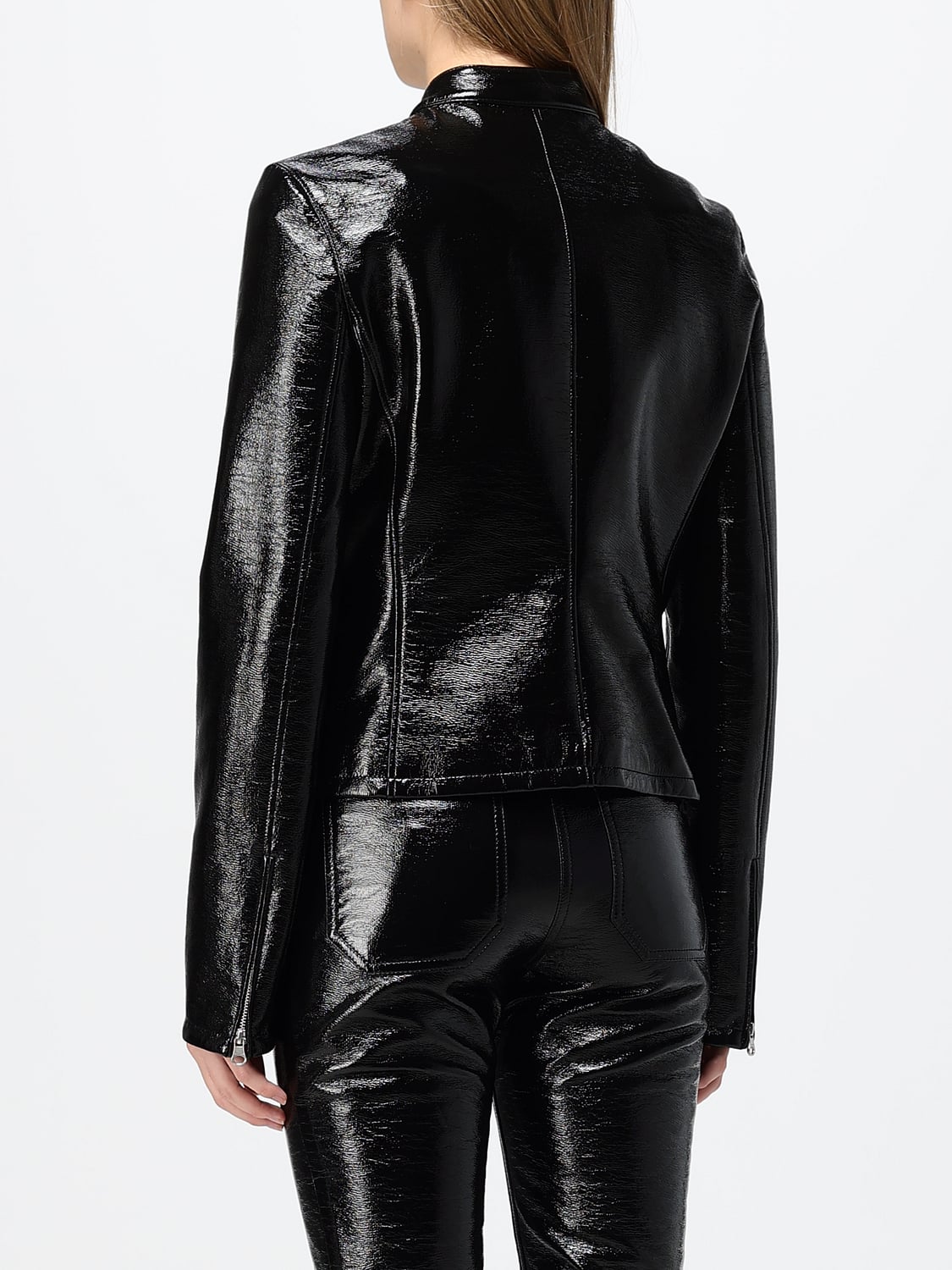 COURRÈGES CHAQUETA: Chaqueta biker Courrèges de piel sintética con cuello alto y cierre de cremallera, Negro - Img 3