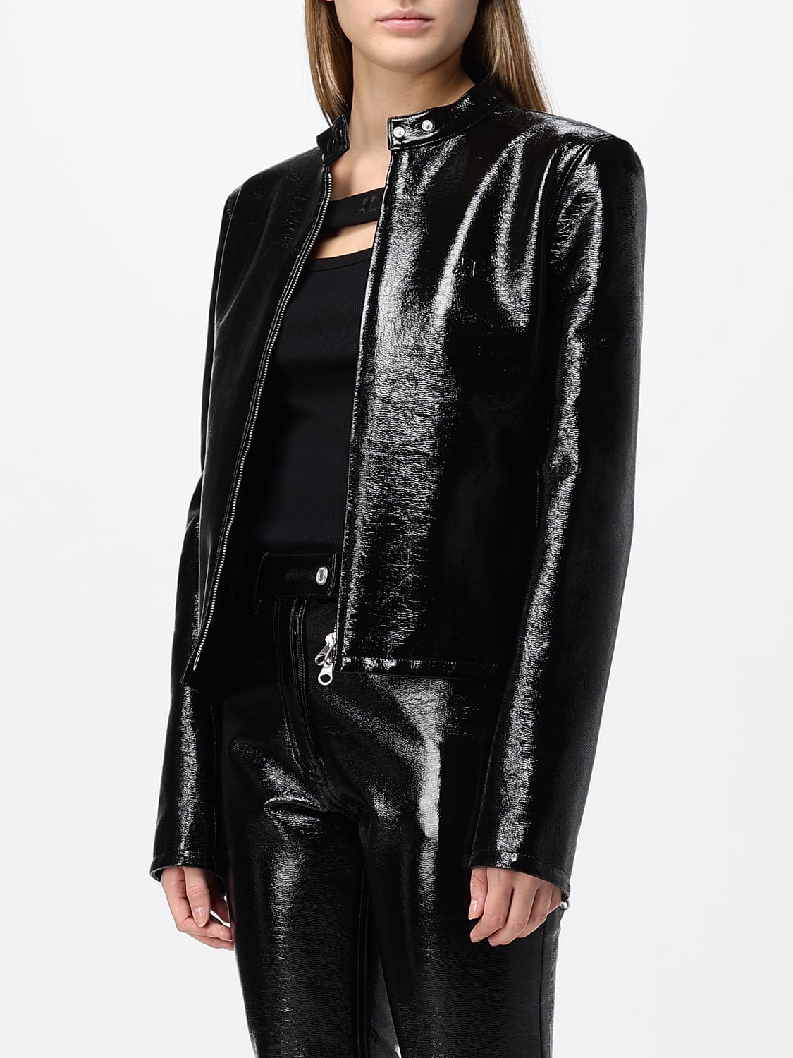 COURRÈGES CHAQUETA: Chaqueta biker Courrèges de piel sintética con cuello alto y cierre de cremallera, Negro - Img 4
