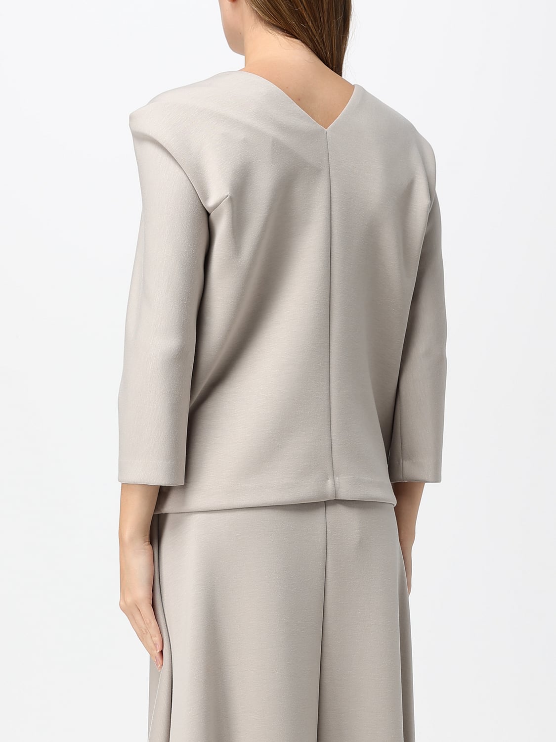 MEIMEIJ SHIRT: Long-Sleeved Crêpe Top Meimeij with a Square Neckline, Grey - Img 2