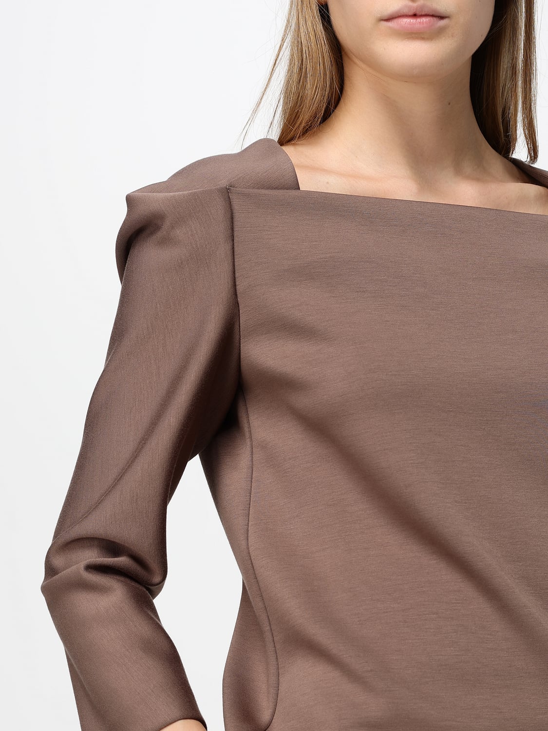 MEIMEIJ HEMDBLUSE: Langärmeliges Crêpe-Top Meimeij mit quadratischem Ausschnitt, Braun - Img 3