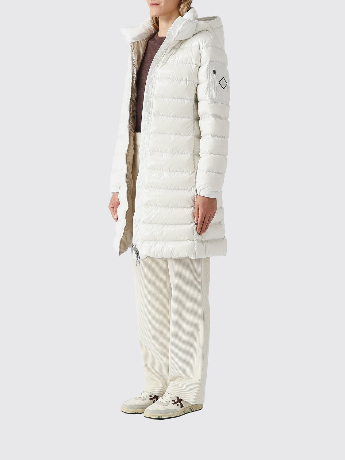 HERNO JACKET: Herno Knee-Length Quilted Nylon Puffer Coat with Hood and Zip Closure, White - Img 3