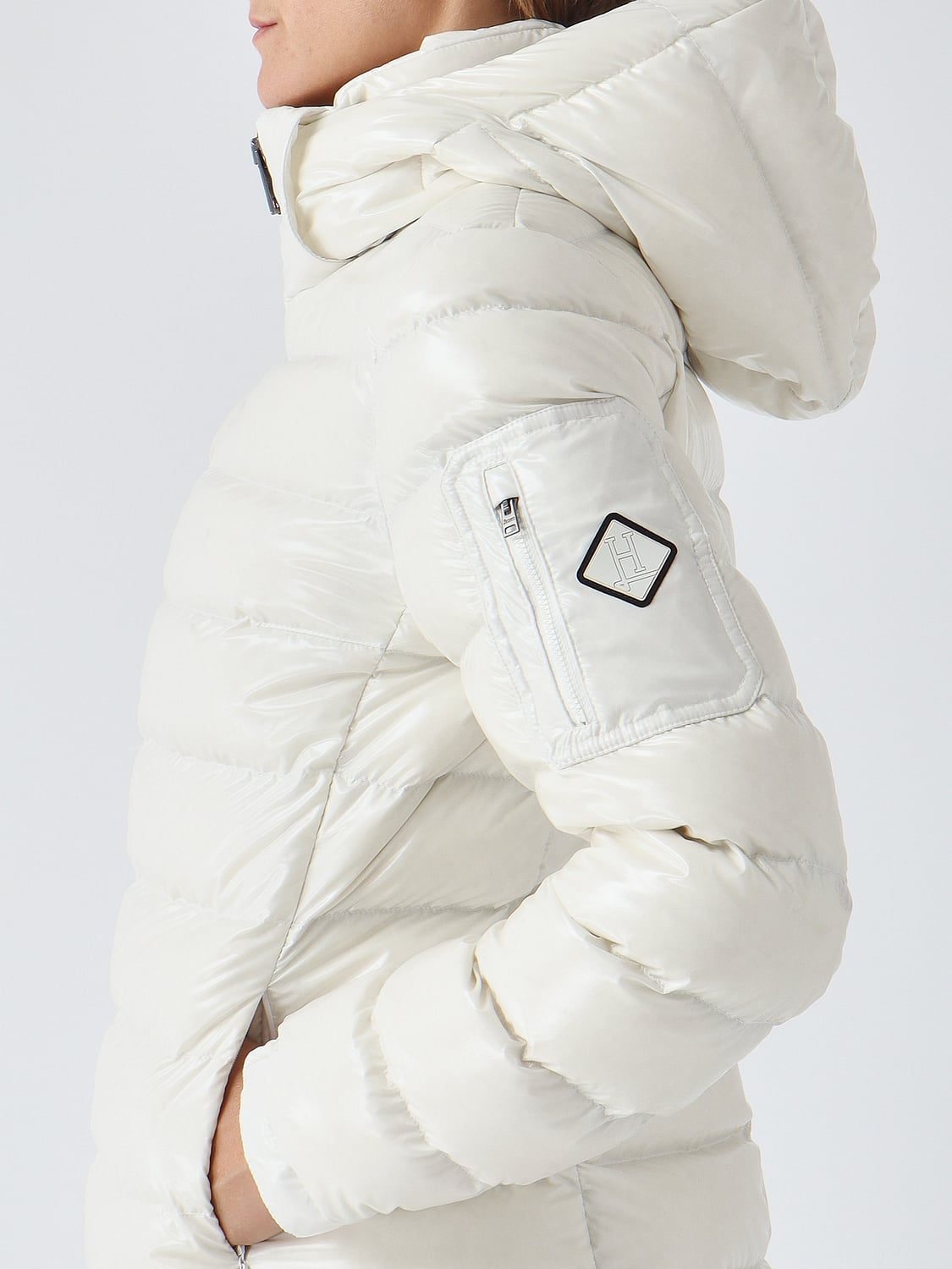 HERNO JACKET: Herno Knee-Length Quilted Nylon Puffer Coat with Hood and Zip Closure, White - Img 4