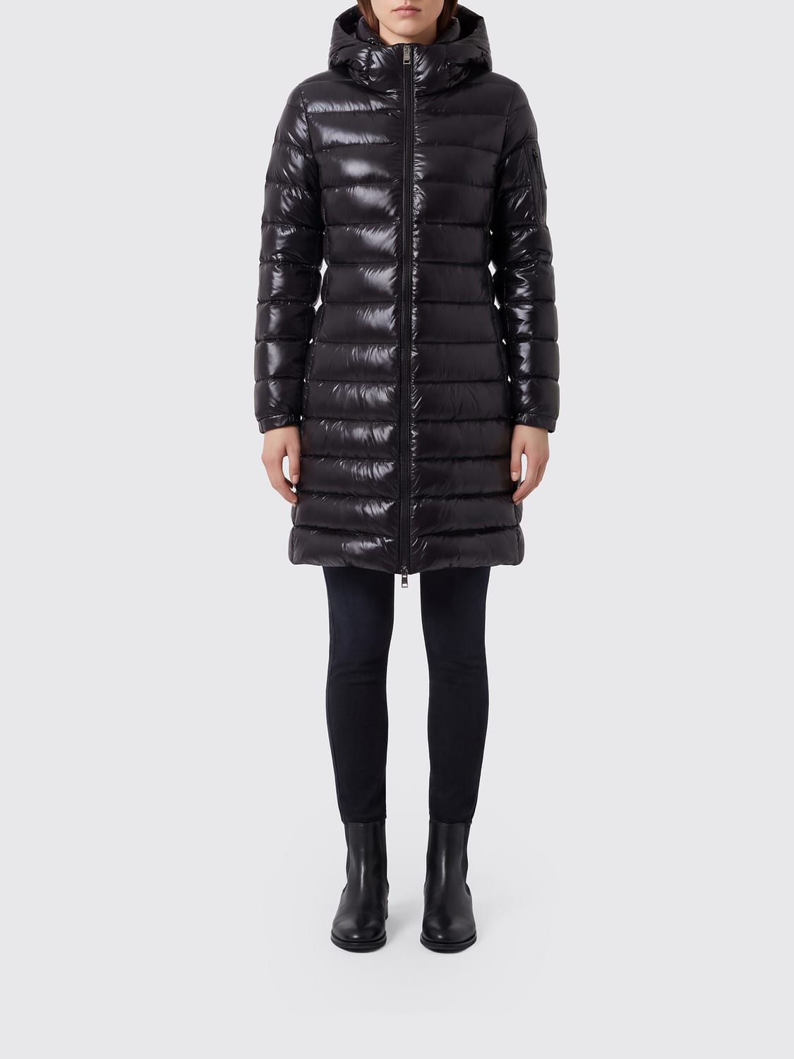 HERNO JACKET: Herno Knee-Length Quilted Nylon Puffer Coat with Hood and Zip Closure, Black - Img 1