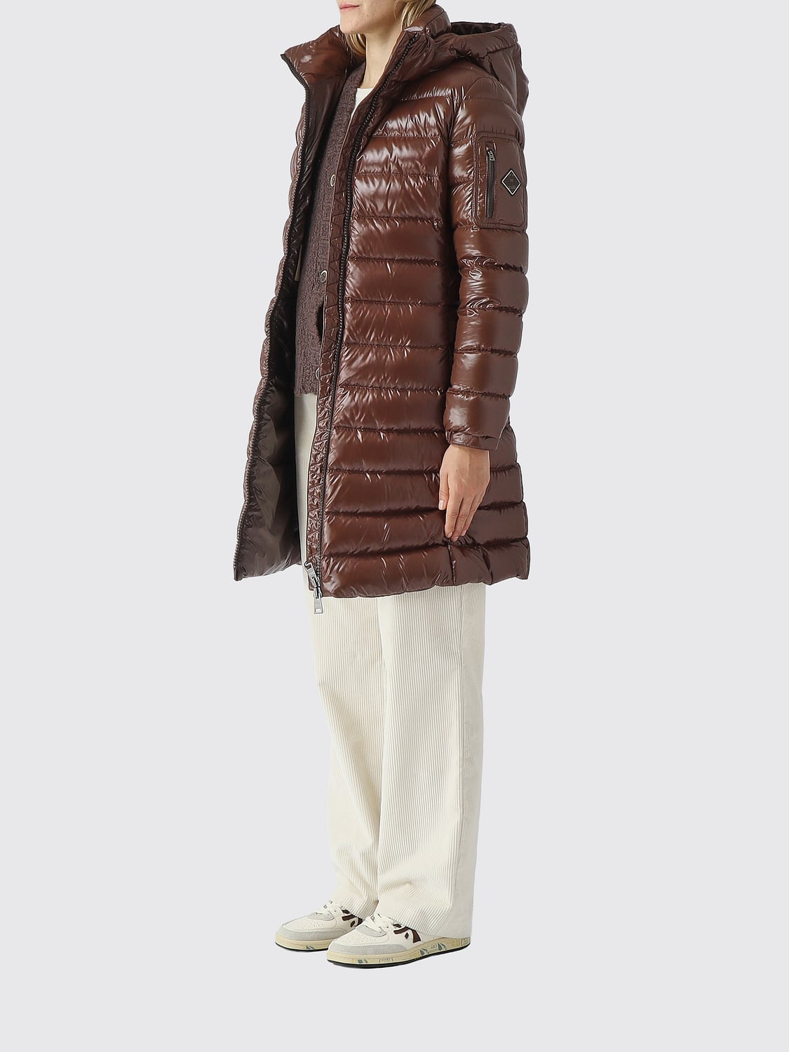HERNO JACKET: Herno Knee-Length Quilted Nylon Puffer Coat with Hood and Zip Closure, Dark - Img 3