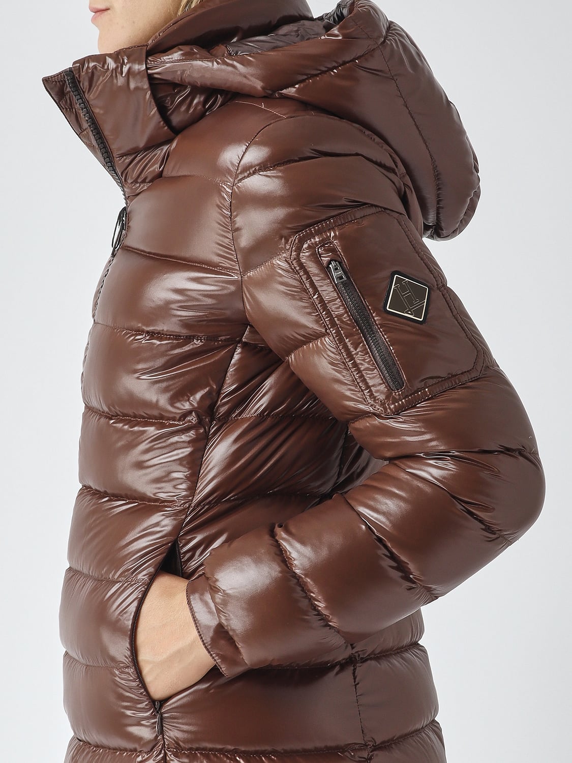 HERNO JACKET: Herno Knee-Length Quilted Nylon Puffer Coat with Hood and Zip Closure, Dark - Img 4