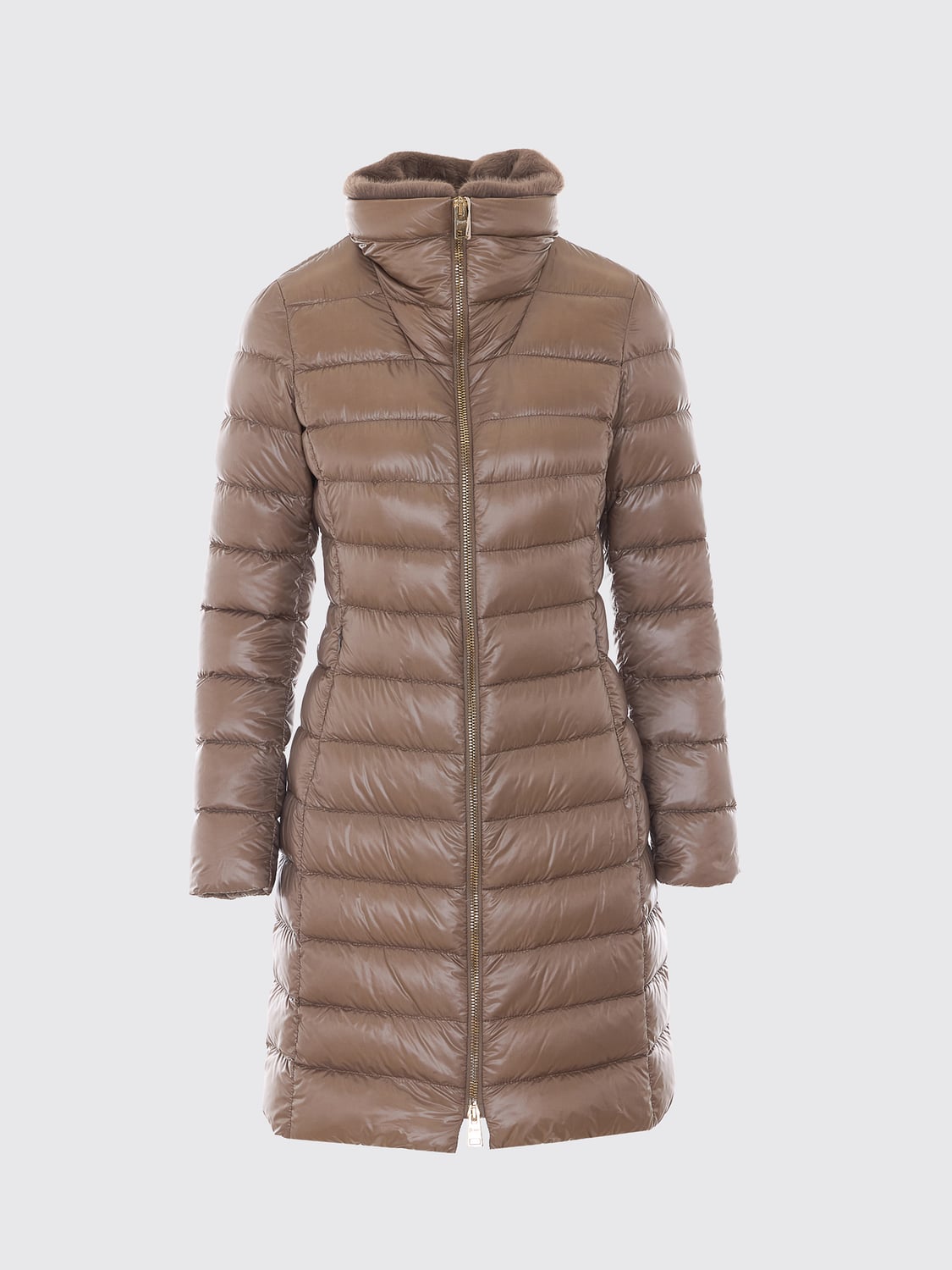 HERNO GIACCA: Piumino lungo Herno in nylon trapuntato con collo alto e chiusura a zip, Beige - Img 2