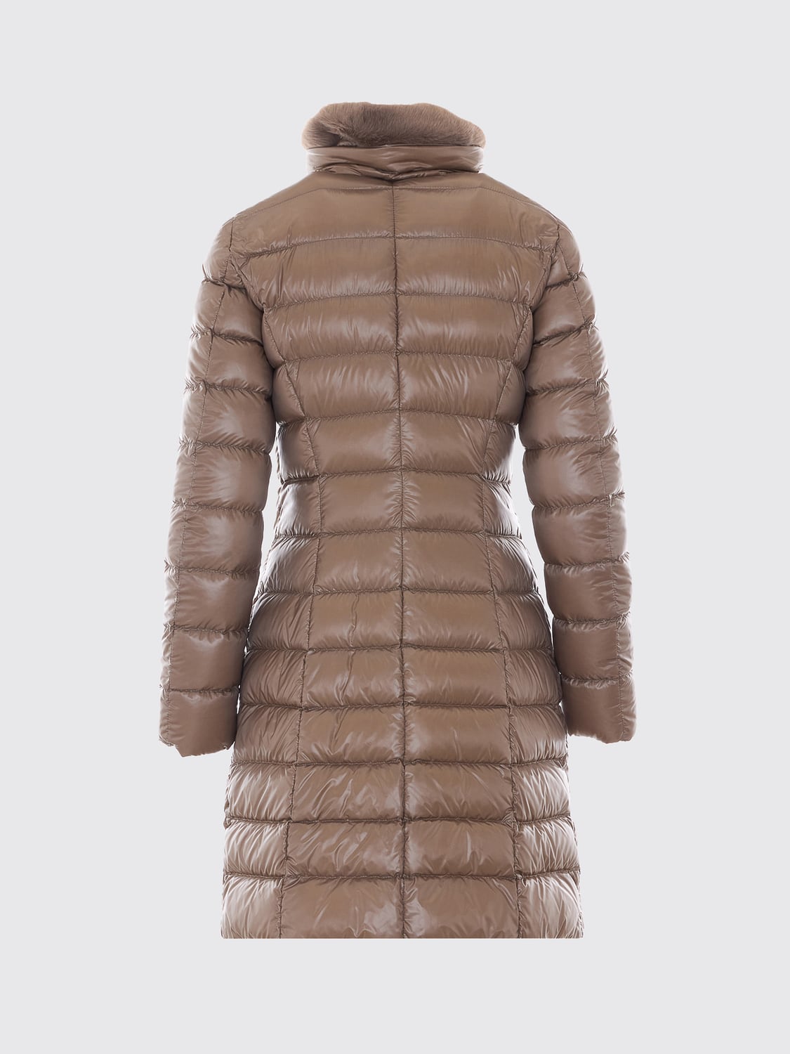 HERNO GIACCA: Piumino lungo Herno in nylon trapuntato con collo alto e chiusura a zip, Beige - Img 3