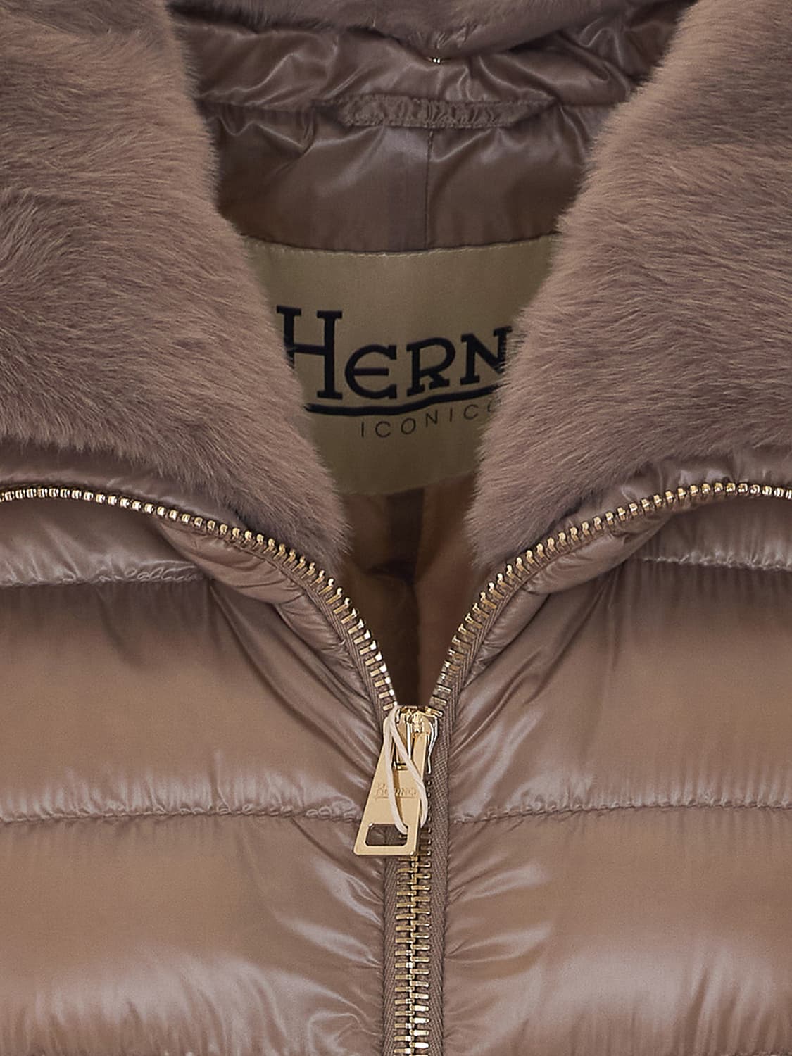 HERNO GIACCA: Piumino lungo Herno in nylon trapuntato con collo alto e chiusura a zip, Beige - Img 4