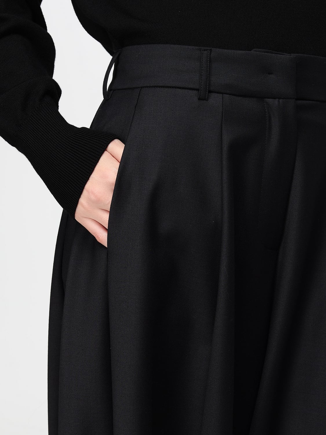 MEIMEIJ HOSE: Maßgeschneiderte Hose Meimeij mit hohem Bund und weitem Bein aus Wollmischung, Schwarz - Img 3