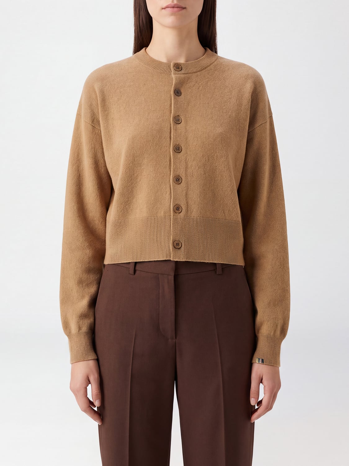 EXTREME CASHMERE PULLOVER: Rundhals-Cardigan von Extreme Cashmere aus einer Kaschmirmischung mit überschnittenen Schultern, Beige - Img 1