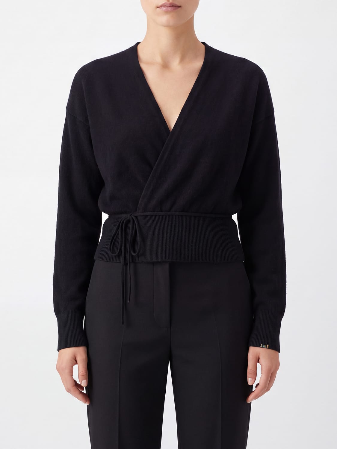 EXTREME CASHMERE JERSEY: Cárdigan tipo bata Extreme Cashmere de cachemira con cuello de pico y lazo en la cintura, Negro - Img 1