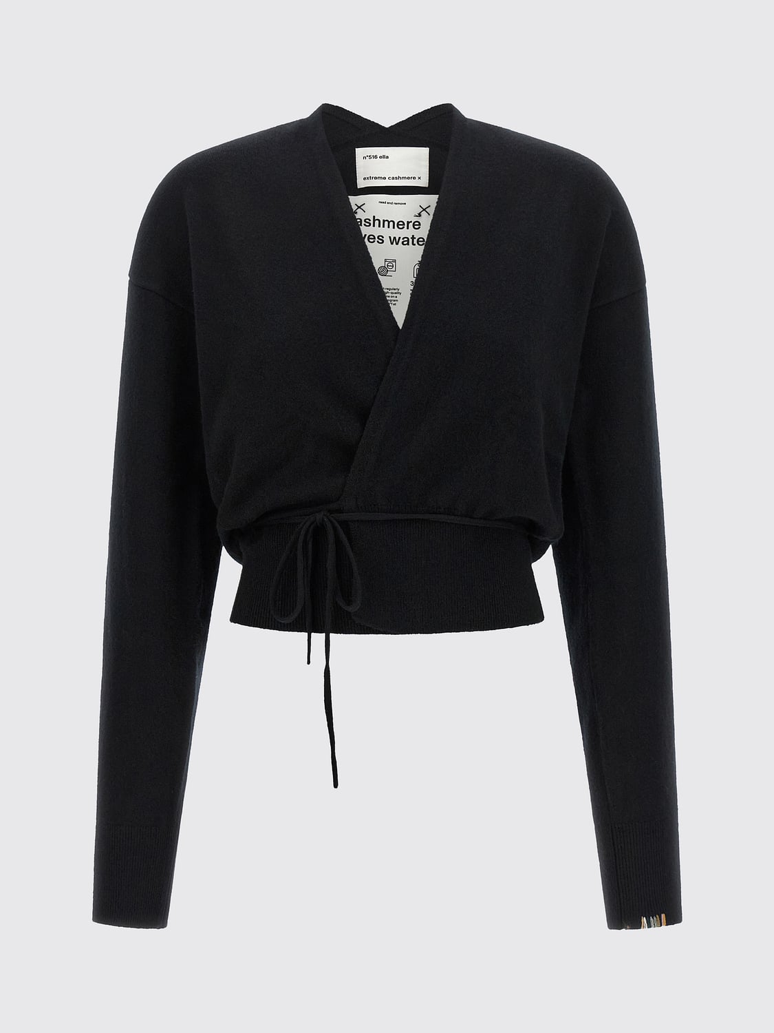 EXTREME CASHMERE JERSEY: Cárdigan tipo bata Extreme Cashmere de cachemira con cuello de pico y lazo en la cintura, Negro - Img 2