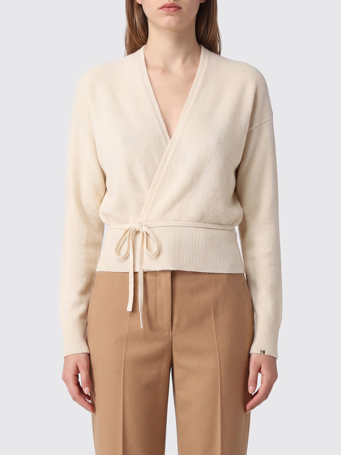 EXTREME CASHMERE JERSEY: Cárdigan tipo bata Extreme Cashmere de cachemira con cuello de pico y lazo en la cintura, Crema - Img 1