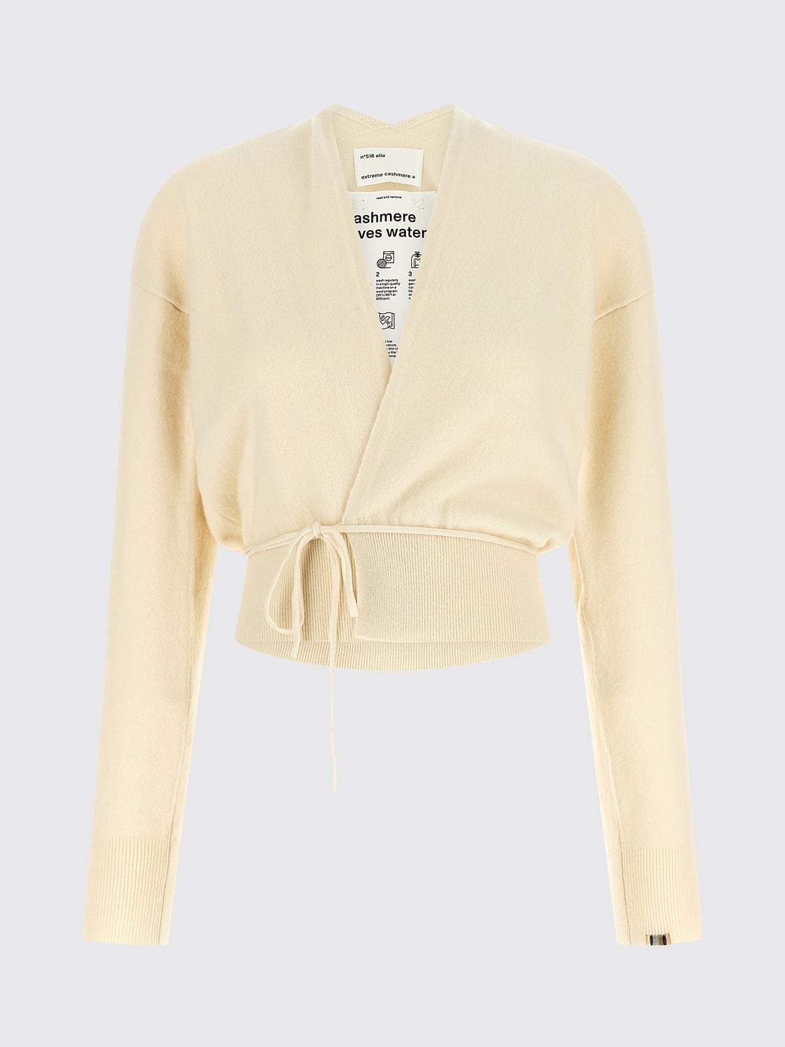 EXTREME CASHMERE JERSEY: Cárdigan tipo bata Extreme Cashmere de cachemira con cuello de pico y lazo en la cintura, Crema - Img 2