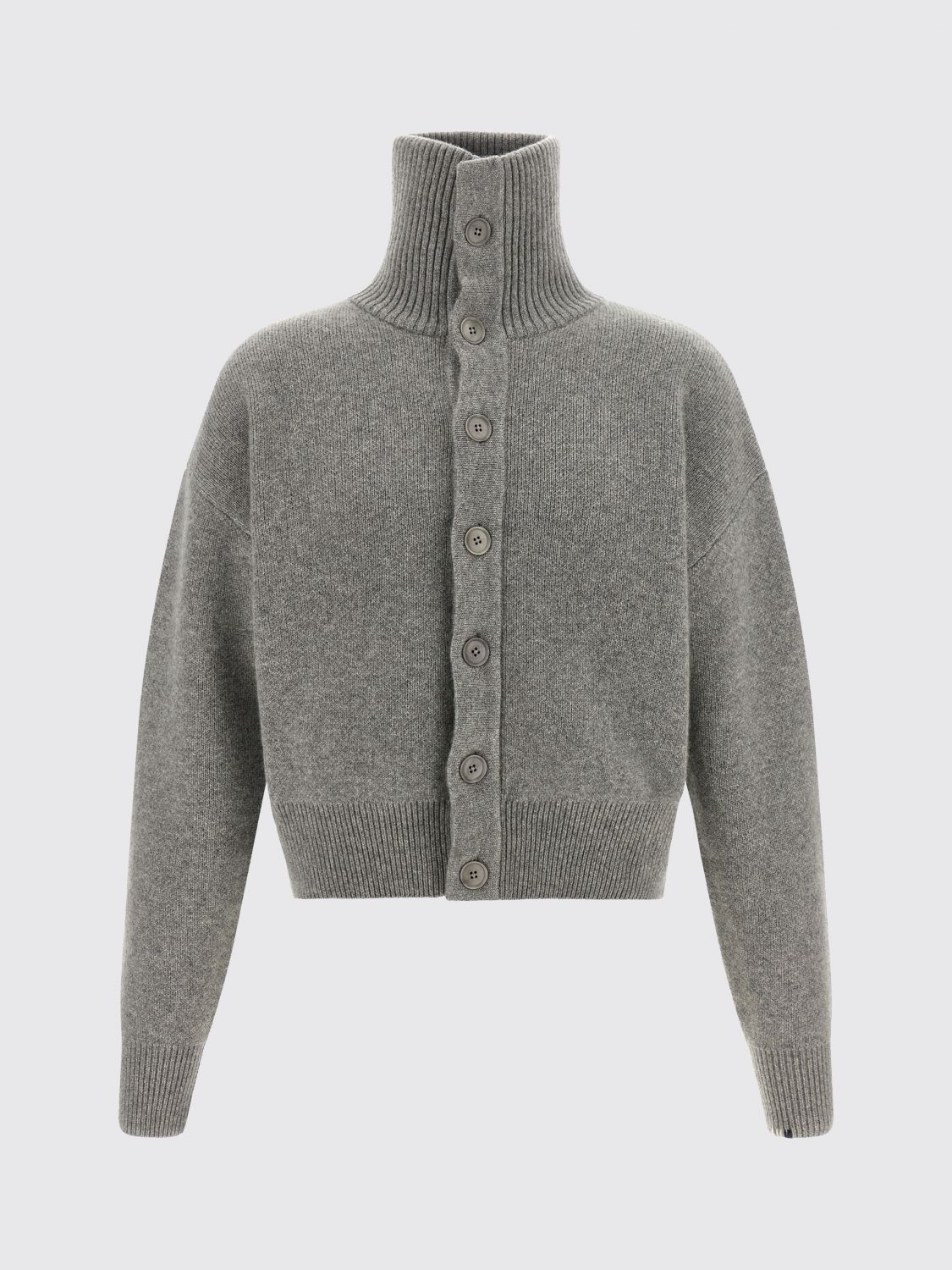 EXTREME CASHMERE SWEATER: Extreme Cashmere Turtleneck Cardigan in Pure Cashmere with Button Closure, Grey - Img 2