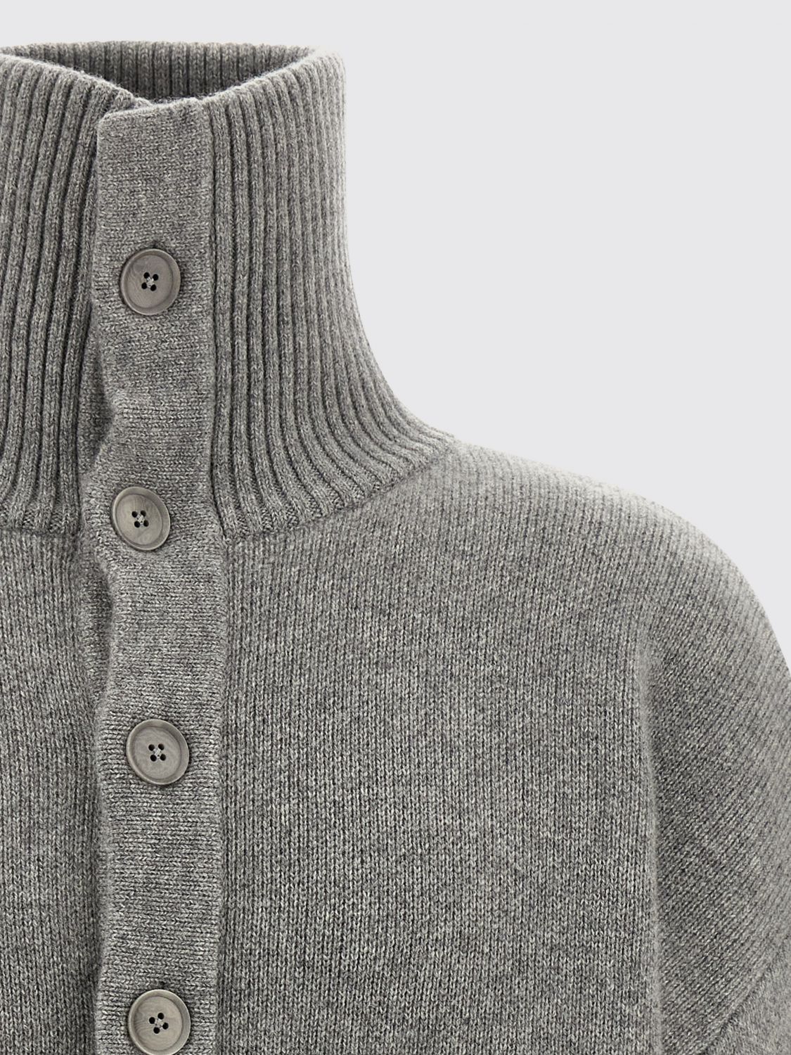 EXTREME CASHMERE SWEATER: Extreme Cashmere Turtleneck Cardigan in Pure Cashmere with Button Closure, Grey - Img 4