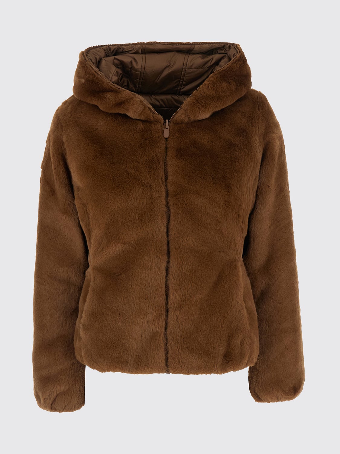 SAVE THE DUCK PELLICCIA: Giacca reversibile Save The Duck con cappuccio in pelliccia sintetica e nylon, Terra - Img 2