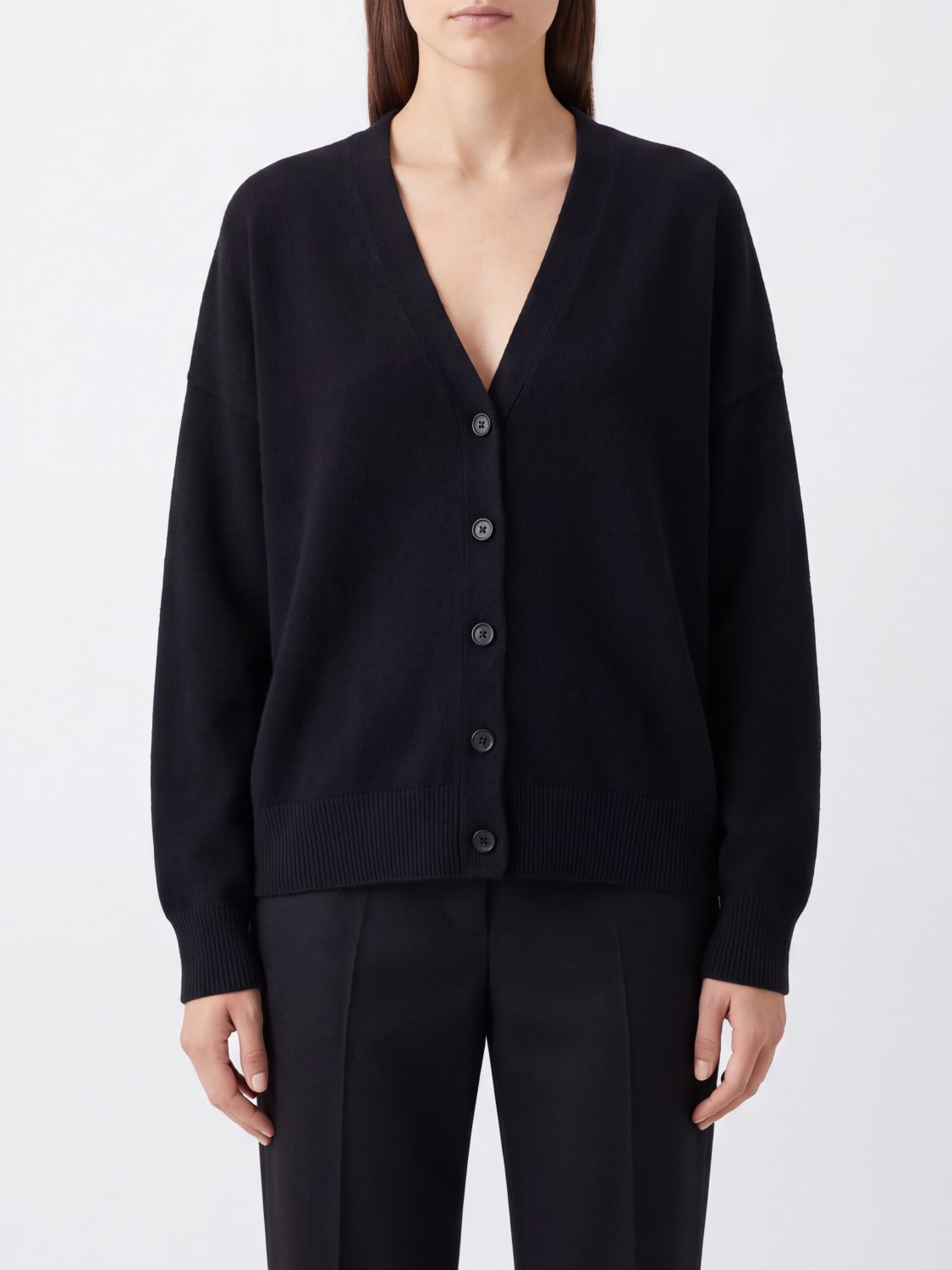 EXTREME CASHMERE JERSEY: Cárdigan de cuello de pico Extreme Cashmere en mezcla de cachemira con hombros caídos, Negro - Img 1