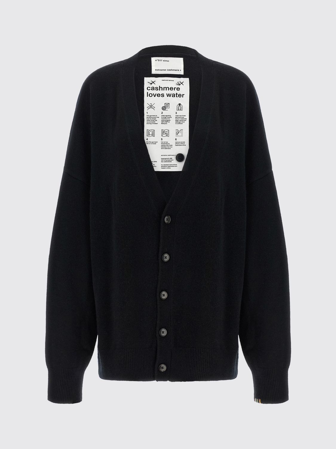 EXTREME CASHMERE JERSEY: Cárdigan de cuello de pico Extreme Cashmere en mezcla de cachemira con hombros caídos, Negro - Img 2
