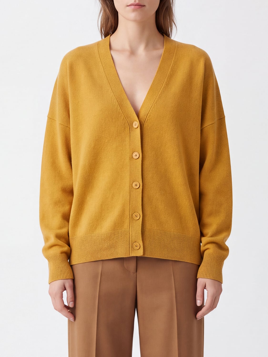 EXTREME CASHMERE JERSEY: Cárdigan de cuello de pico Extreme Cashmere en mezcla de cachemira con hombros caídos, Amarillo - Img 1