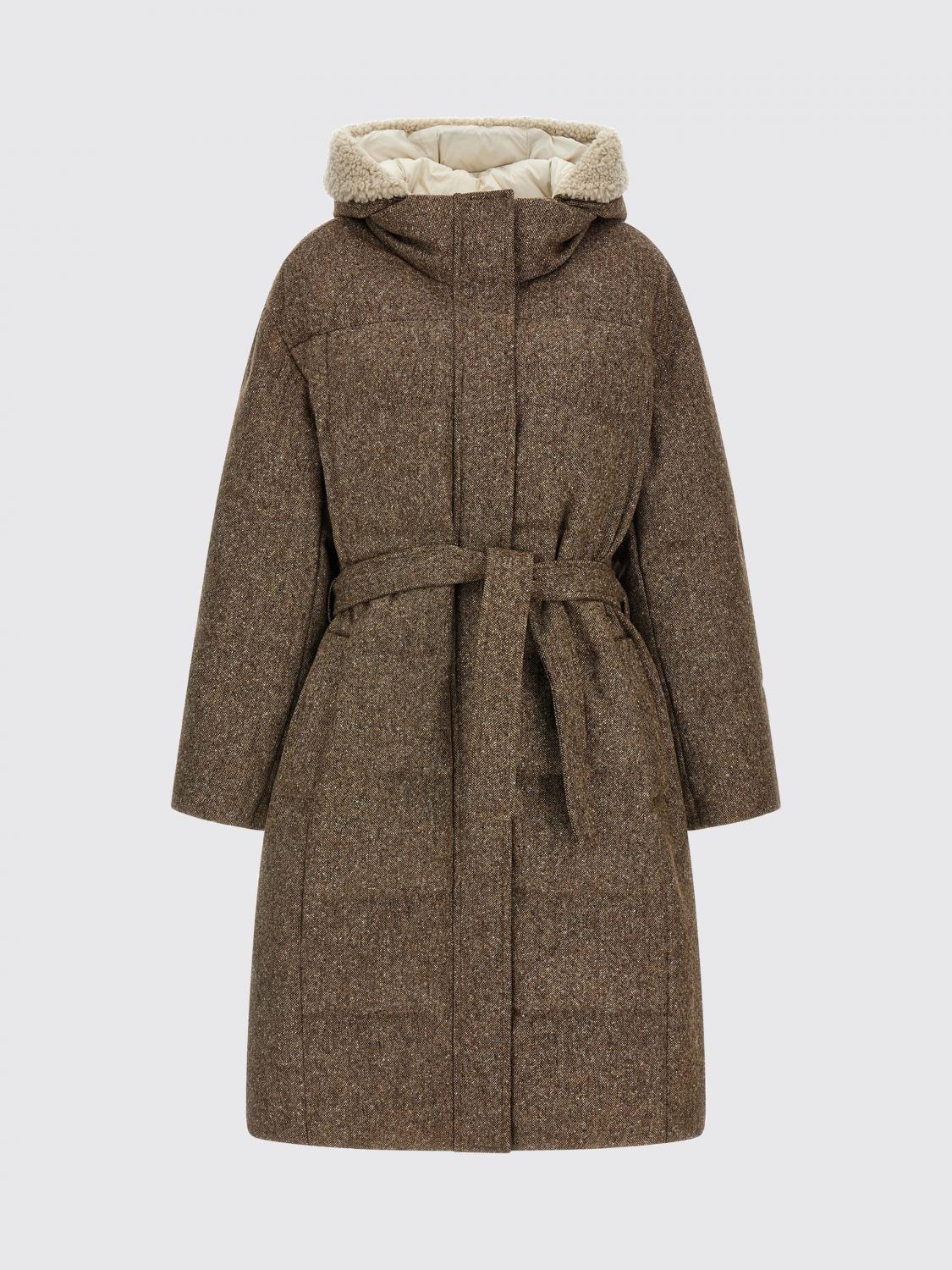 BRUNELLO CUCINELLI JACKET: Brunello Cucinelli Long Virgin Wool Puffer Coat with Shearling Hood, Brown - Img 2